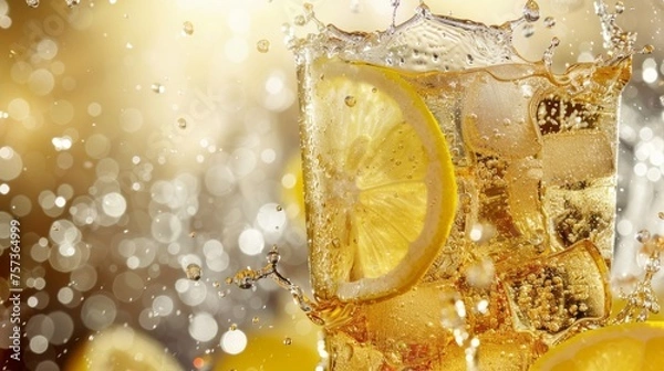 Fototapeta splash lemonade macro photography art style, Generative AI