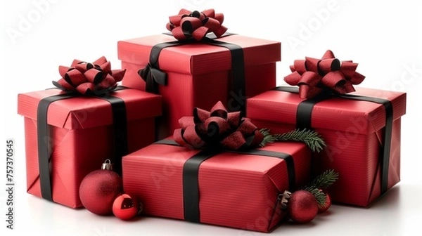Fototapeta Red Gift Boxes isolated on White Background.