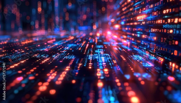 Fototapeta A dynamic representation of data streaming through a digital landscape, symbolizing communication and connectivity