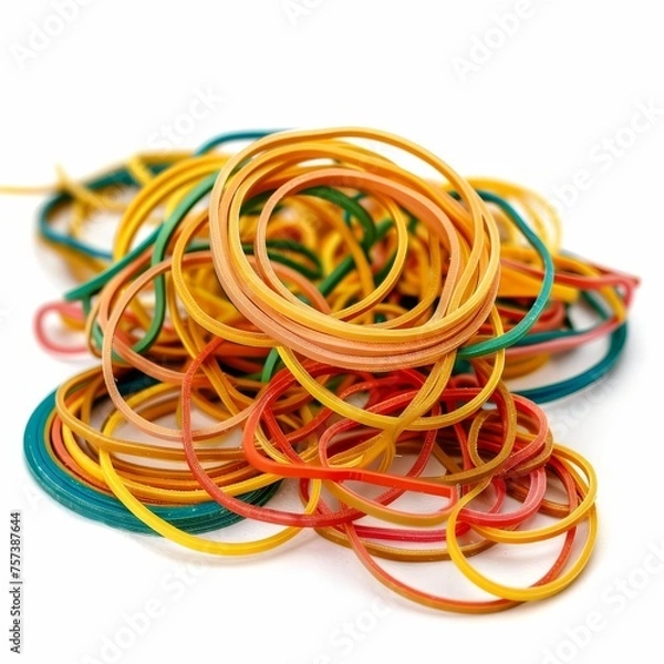 Fototapeta Various Rubber Bands Neatly Arranged on a Stark White Background, Emphasizing Order and Organization Concept