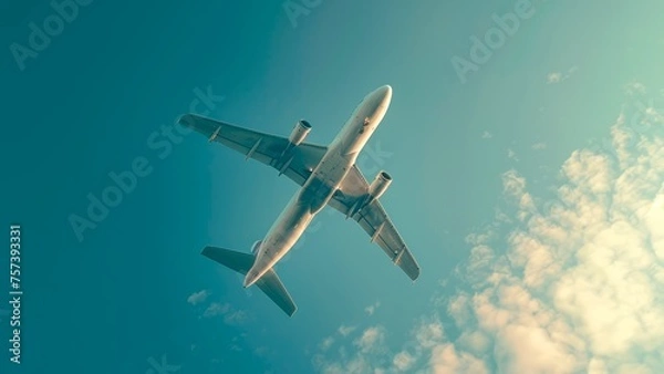Fototapeta Low angle view of an airplane in the sky