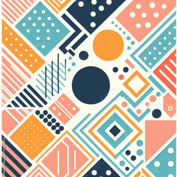Fototapeta ポップかつカラフルな配色の幾何学模様のパターン