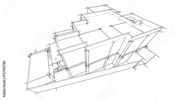Fototapeta Architectural sketch of a house 3d illustration	