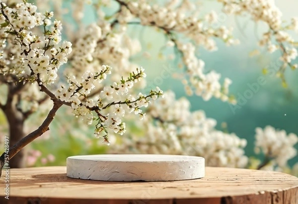 Fototapeta 3d rendered background products podium, minimal floral scene style background with leaf geometric platform. 3d rendered. Template scene of stage showcase.