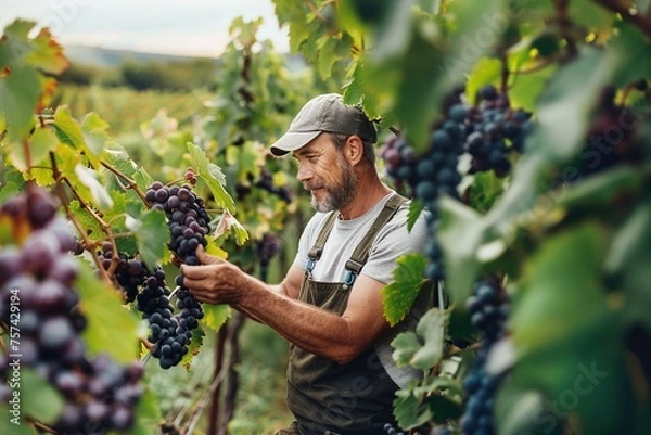 Fototapeta Wine maker checking grapes