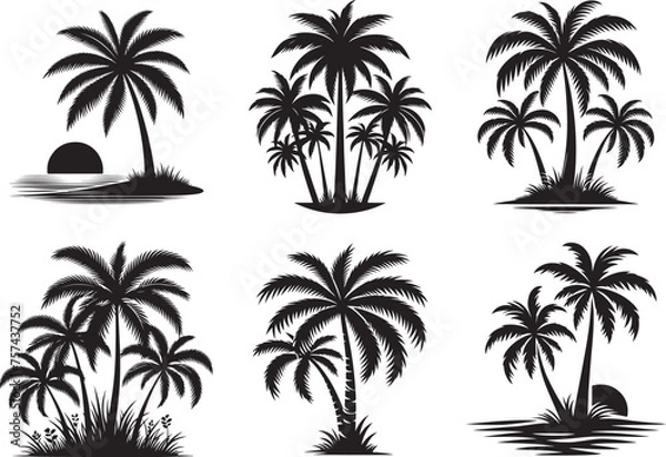 Fototapeta Palm tree silhouette vector illustration set