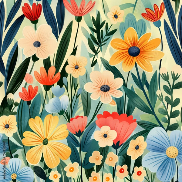 Obraz seamless floral pattern. Generative AI.