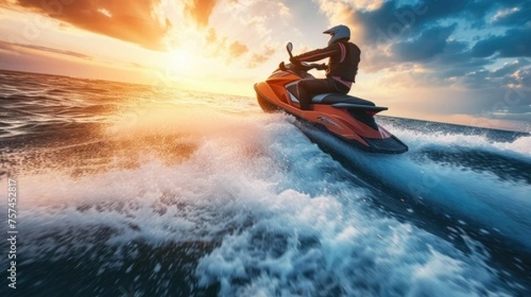 Obraz A man is riding a jet ski on the ocean