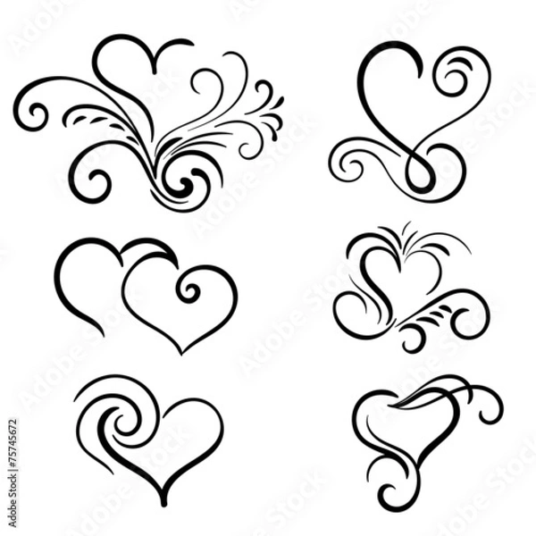 Fototapeta Hand drawn vector swirl heart elements
