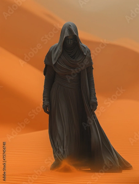 Obraz lonely walking person in the desert. Generative AI