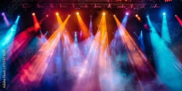 Fototapeta Colorful stage lights with smoke effects at a concert.