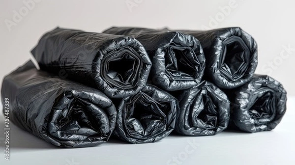 Fototapeta multiple rolls of black garbage bags, offering hassle-free disposal solutions for a clean and hygienic home