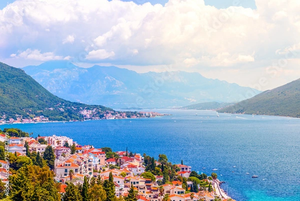 Fototapeta Panoramic view of the beautiful city of Herceg Novi and the Bay of Kotor. Montenegro