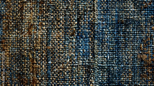 Fototapeta Detailed view of blue threads intertwined in a complex woven structure that plays with light and shadow