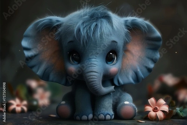 Obraz Cute Baby Cartoon Elephant Generative AI