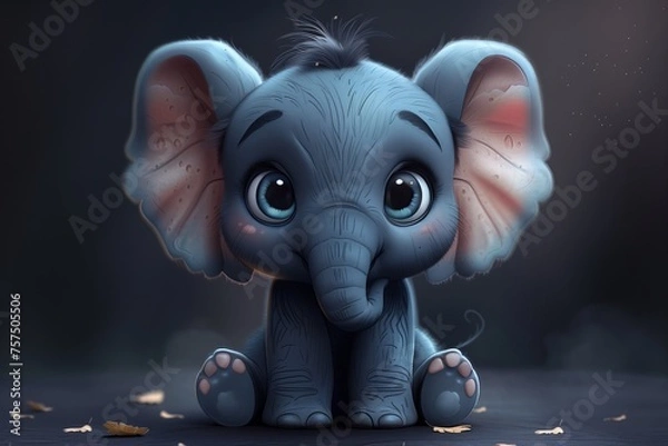 Obraz Cute Baby Cartoon Elephant Generative AI