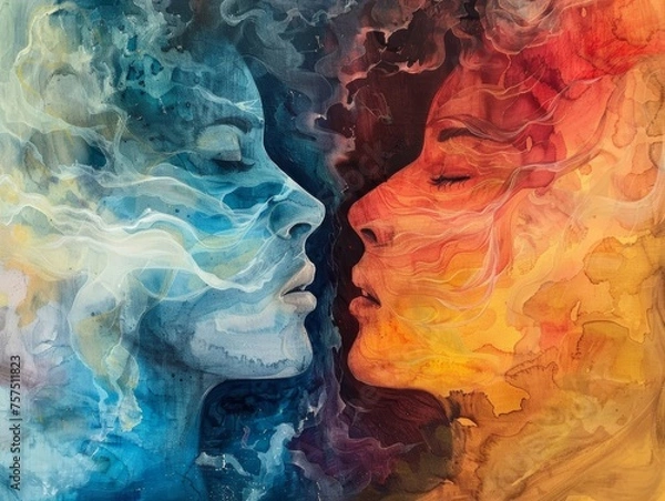 Fototapeta Artistic depiction of Mental Health: A journey through inner emotions and feelings in digital painting. Generative AI