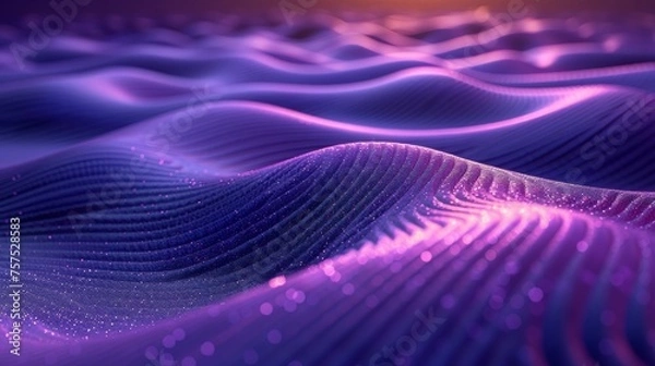 Fototapeta a computer generated image of a wave pattern in purple and pink with a bright sun in the middle of the picture.