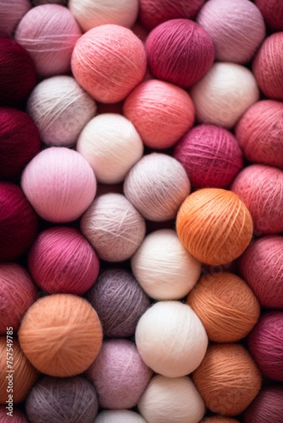 Fototapeta Different color wool balls on texture background, closeup view сreated with Generative Ai