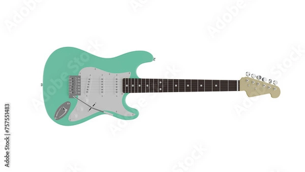 Fototapeta Mint color electric guitar isolated on transparent and white background. Music concept. 3D render