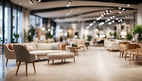 Fototapeta Blurred image of a designer furniture showroom floor, generative AI