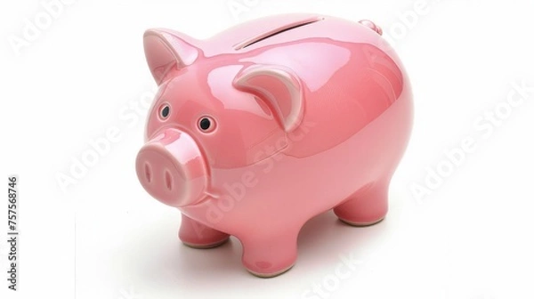 Fototapeta pink piggy bank isolated on white background, side view