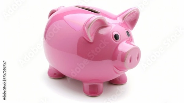 Fototapeta Pink piggy bank isolated on white. concept of preserving and saving money.