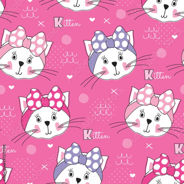 Obraz white cat face pattern vector illustration