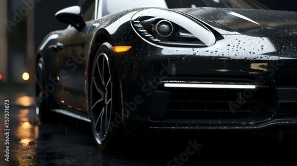 Fototapeta Sleek Sophistication: Close-Up of Unbranded Luxury Dark Car

