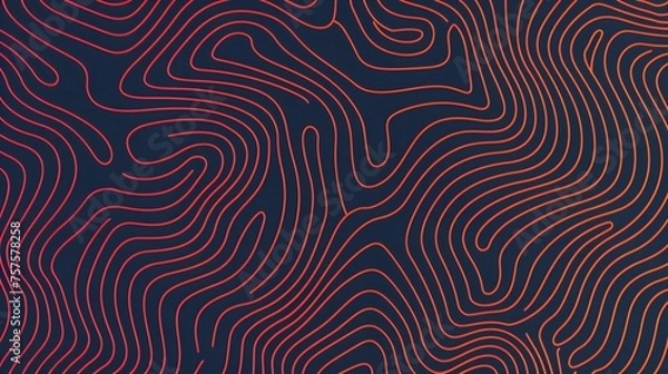 Fototapeta abstract topographic wave lines backdrop, crimson contour pattern on dark surface