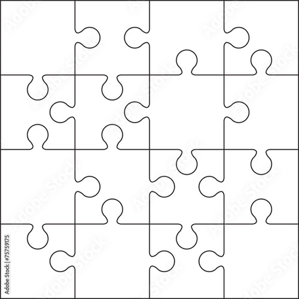Fototapeta 16 Jigsaw puzzle blank template or cutting guidelines