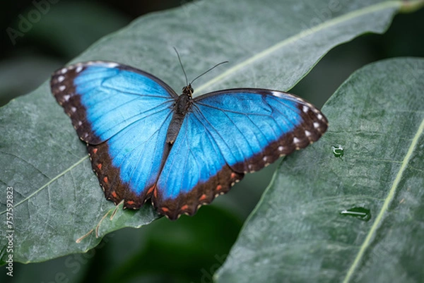 Fototapeta A large butterfly with open blue wings.