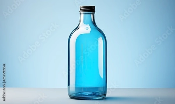 Fototapeta Transparent bottle with a cap on a light background.