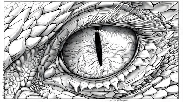Obraz Dragon Eye Coloring Page in Light Grayscale