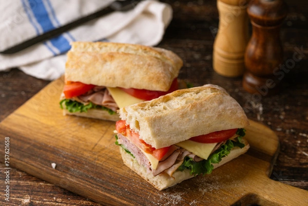 Obraz submarine sandwich with turkey and black forest ham