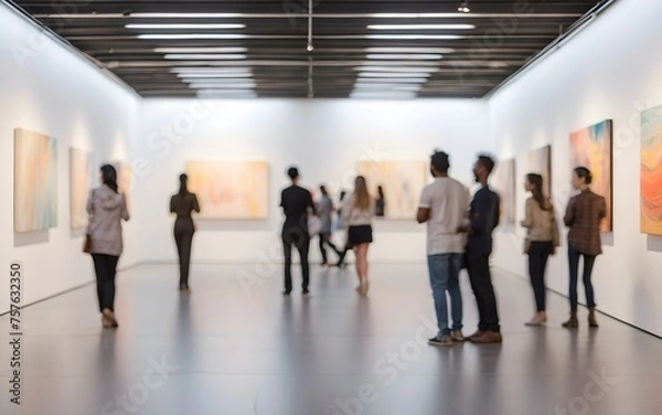 Fototapeta Blurred image of gallery space, generative AI