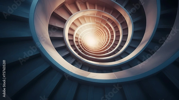 Fototapeta Abstract view of spiral staircase leading to unknown building height