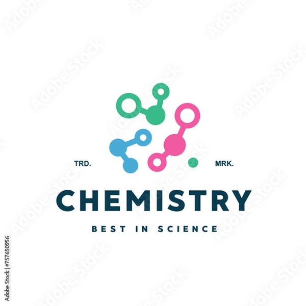 Fototapeta vector illustration of chemistry logo icon with combination of atomic reaction and brain attachment symbol