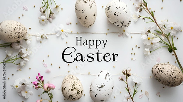 Fototapeta easter eggs and flowers