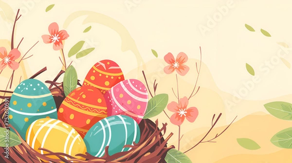 Fototapeta easter background with eggs and flowers