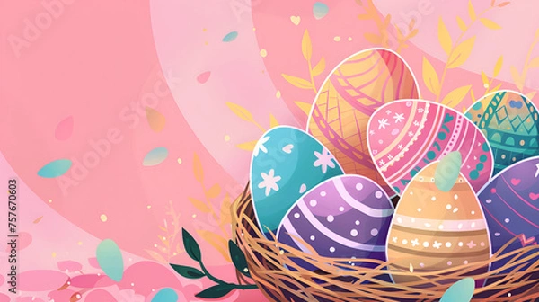 Fototapeta easter eggs in a basket Background