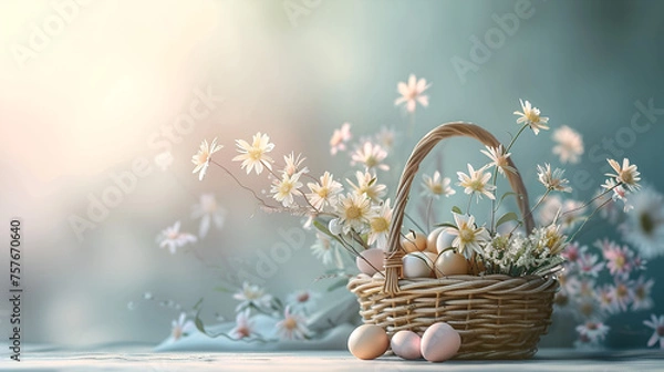 Fototapeta easter basket with flowers