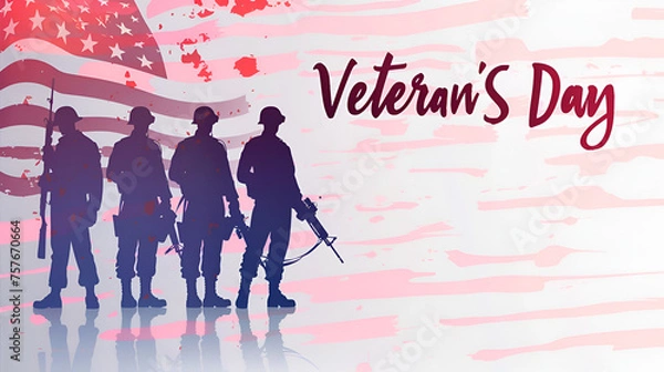 Fototapeta Veterans Day Abstract Banner Background with United States Waving Flag