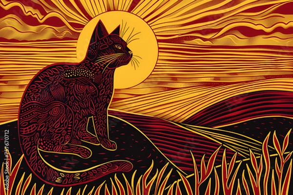 Obraz retro cat on the moon