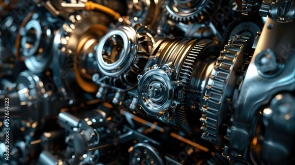 Fototapeta Background featuring shiny metal machines and gears