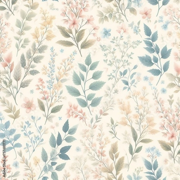 Obraz Colorful leaf and flowers pattern in a seamless design