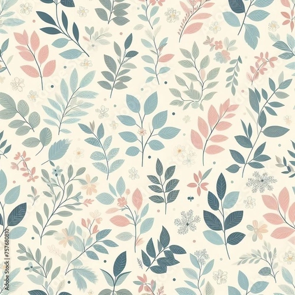 Fototapeta Colorful leaf and flowers pattern in a seamless design