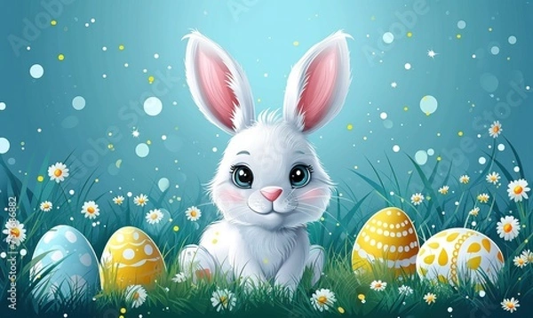 Obraz Easter greeting card with blue background.