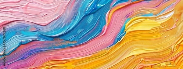 Fototapeta Closeup of abstract rough colourful colours painting texture, with oil brushstroke, pallet knife paint on canvas