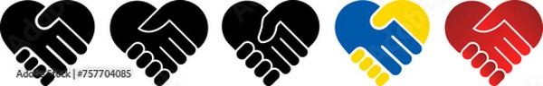 Fototapeta Set of flat icons of handshakes in the form of a heart as a concept of support and trust